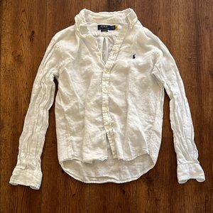 Polo by Ralph Lauren White Linen Casual Button Down Shirt- Size: S - Classic Fit